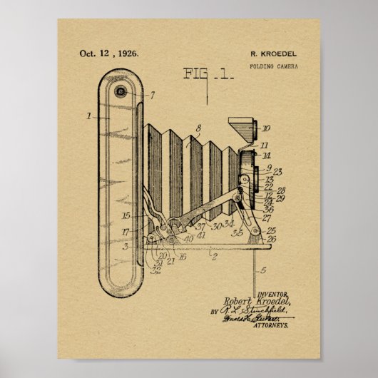 Alte Faltkamera Patent Art Zeichnend Druck Poster (Vorne)