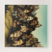 ALTE FARBENFROHE ALPEN-DORF-SZENE PUZZLE (Horizontal)