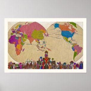 Alte Farbige Weltkarte Poster