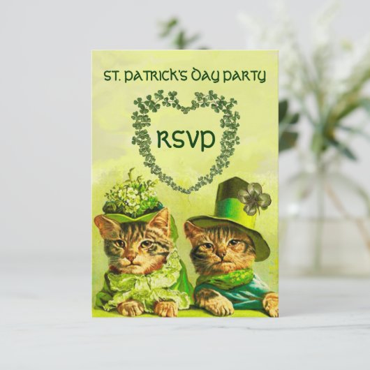 ALTE FASHION IRISH CATS,ST.PATRICK'S DAY PARTY UAW RSVP KARTE (Stehend Vorderseite)