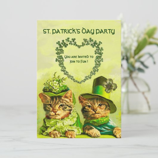 ALTE FASHION IRISH KATZEN ,ST.PATRICK'S DAY PARTY EINLADUNG (Stehend Vorderseite)