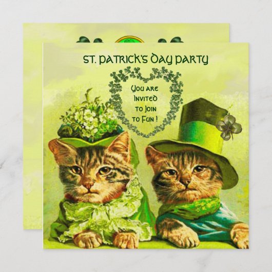 ALTE FASHION IRISH KATZEN ,ST.PATRICK'S DAY PARTY EINLADUNG (Vorne/Hinten)