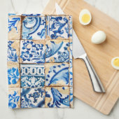 alte Fliese Portugals blauer Dekoration Handtuch (Viertel Falte)
