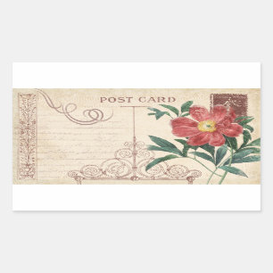 Alte Florale Postkarte Vintage Scrapbook Rechteckiger Aufkleber
