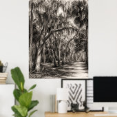 Alte Florida-Eiche-Hammock Graphit-Skizze | Rockle Poster (Heimbüro)