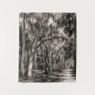 Alte Florida-Eichenhammock-Graphit-Skizze Rockle Wandteppich