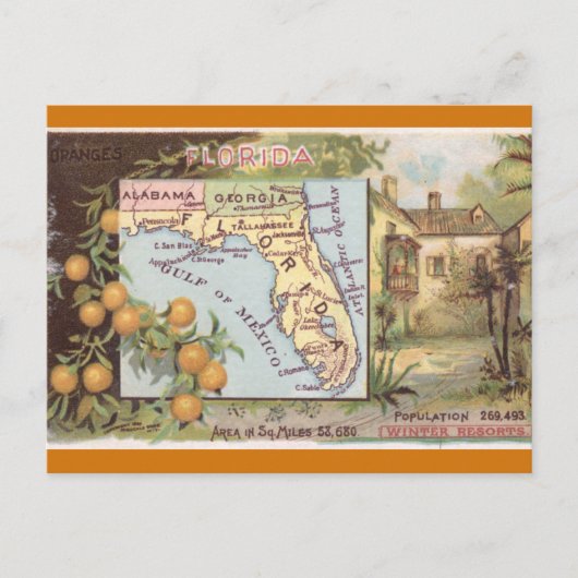 Alte Florida-Karte Postkarte (Vorderseite)