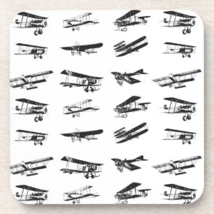 Alte Flugzeuge in den Schwarzweiss--, Vintagen Untersetzer