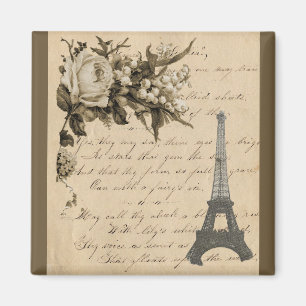 Alte französische Blumen und Eiffelturm Magnet