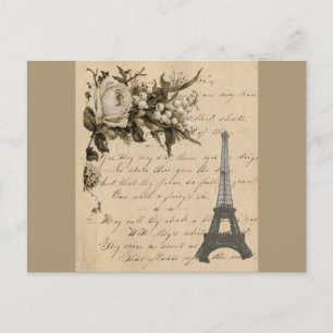 Alte französische Blumen und Eiffelturm Postkarte