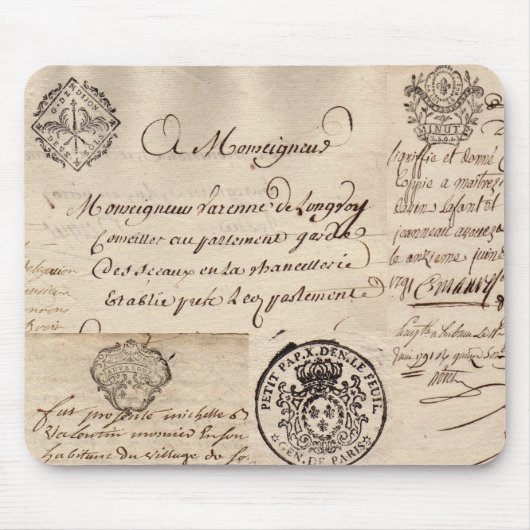 Alte französische Dokumenten-Collage Mousepad (Vorne)