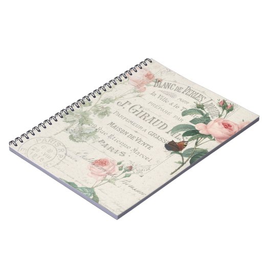 Alte Französische Redoute Rose Ephemera Notizblock (Linke Seite)