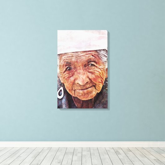 Alte Frau coole Aquarellmalerei Leinwanddruck (Insitu (Holzboden))