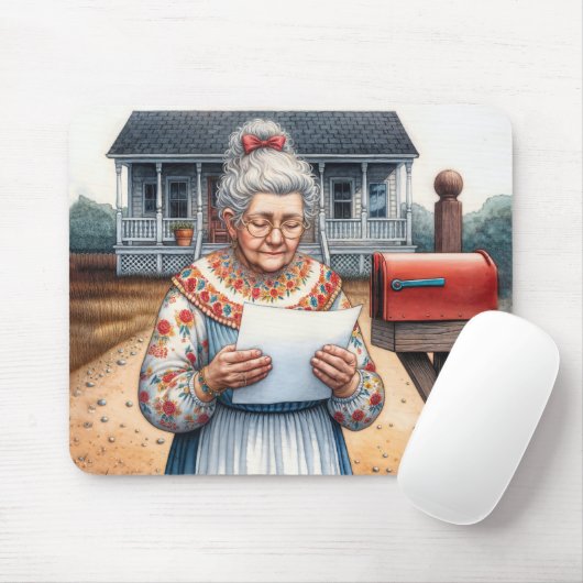 Alte Frau, die einen Brief durch eine Postbox lies Mousepad (Mit Mouse)