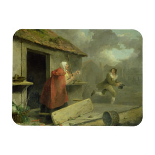 Alte Frau, die einen Stock an einem Jungen, 1793 Magnet