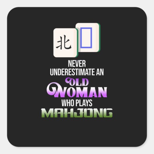 Alte Frau, die Spiele für Mahjong spielt Quadratischer Aufkleber (Vorderseite)