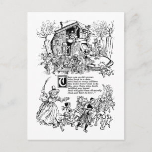 Alte Frau in einem Kinderzimmer-Rhym Postkarte