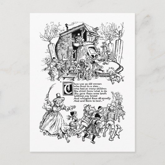 Alte Frau in einem Kinderzimmer-Rhym Postkarte (Vorderseite)