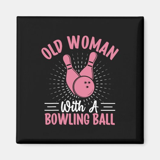 Alte Frau mit einem Bowlingball I Bowling Magnet (Vorne)