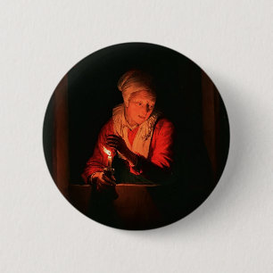 Alte Frau mit einer Kerze durch Gerrit Dou Button