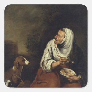 Alte Frau mit Hund Quadratischer Aufkleber
