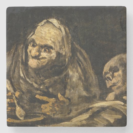 Alte Frau mit Skelett (Tod) (Francisco Goya) Steinuntersetzer (Vorderseite)