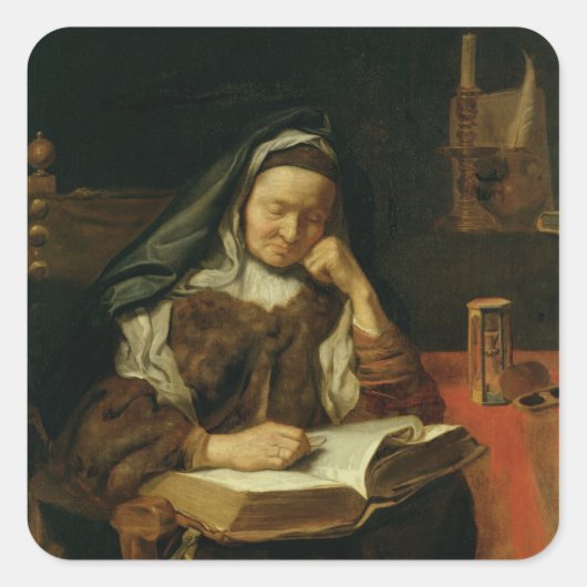 Alte Frau schlafen Quadratischer Aufkleber (Vorderseite)