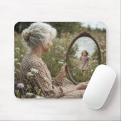 Alte Frau sieht ein Spiegelbild ihrer jüngeren Sel Mousepad (Mit Mouse)