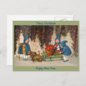 Alte frohe Weihnachten Niedliche Kinder, Welpen, P (Vorne/Hinten)