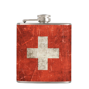 Alte gealterte und zerkratzte Flagge der Schweiz Flachmann