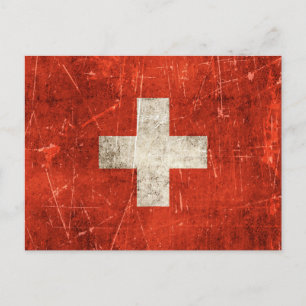 Alte gealterte und zerkratzte Flagge der Schweiz Postkarte