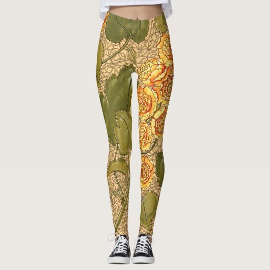 Alte gelbe Blumen Leggings (Vorderseite)