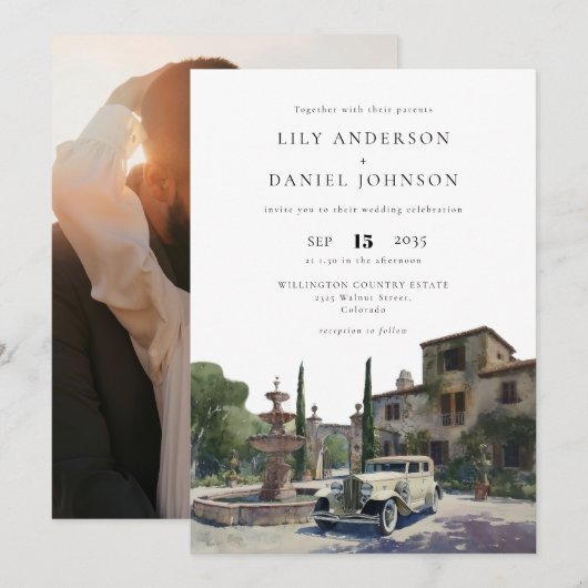 Alte Geld Landgut Foto Hochzeit Einladung (Vorne/Hinten)