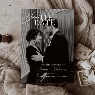 Alte Geldästhetik Moderne Einfache Foto-Hochzeit Save The Date