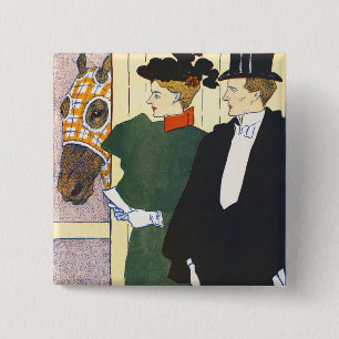 Alte Geldästhetik Vintage Pferderennen Druck Button