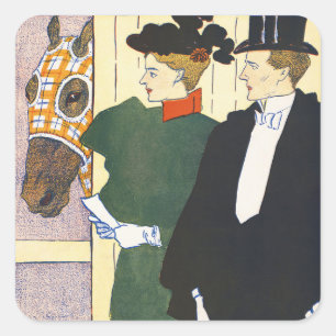 Alte Geldästhetik Vintage-Pferderennen-Druck Quadratischer Aufkleber