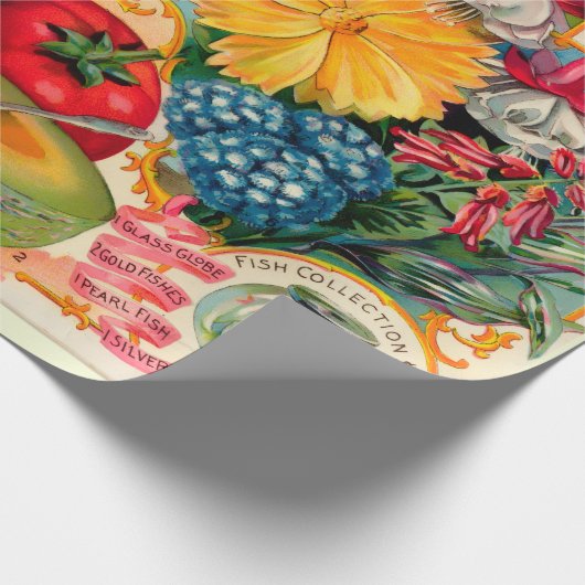 Alte Gemüse- Obst- Blumensaatgutwerbung Geschenkpapier (Ecke)
