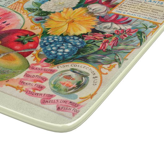 Alte Gemüse- Obst- Blumensaatgutwerbung Schneidebrett (Ecke)