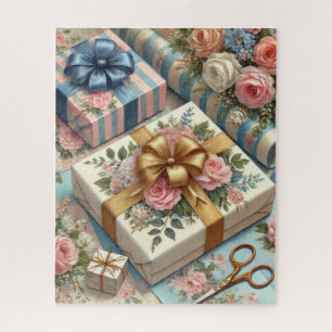 Alte Geschenkverpackung Pastellfarbene Blumen Puzzle