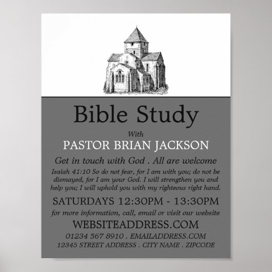 Alte gezeichnete Kirche, Christliche Bibelklassenw Poster (Vorne)