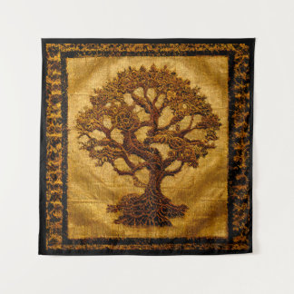 Alte Goldbraun Rustikaler Tree von LIfe von Kedoki Wandteppich