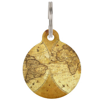 Alte goldene Weltkarte Tiernamensmarke