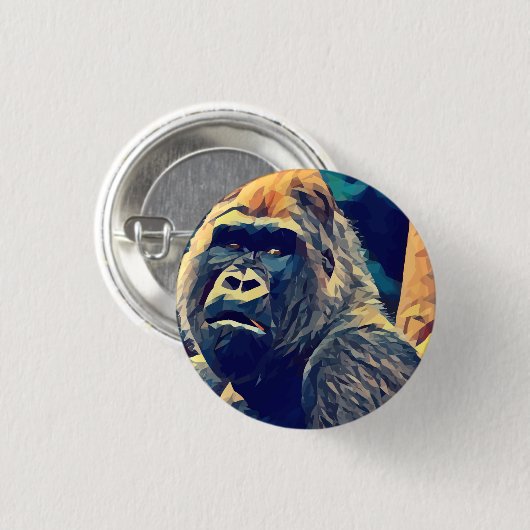 Alte Gorilla Original Abstrakter Dschungel Kunst Button (Vorne & Hinten)