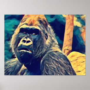 Alte Gorilla Original Abstrakter Dschungel Kunst Poster