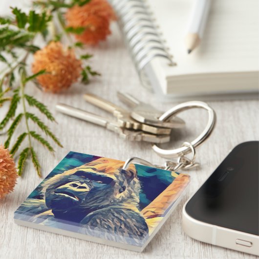 Alte Gorilla Original Abstrakter Dschungel Kunst Schlüsselanhänger (Vorderseite rechts)