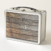 Alte graue Holzplatten Metall Brotdose (Vorderseite)