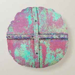 Alte grüne Wand mit Roststruktur. Grunge Rundes Kissen