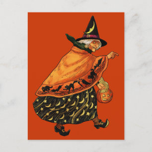 Alte Halloween-Hexe im Vintage-Stil Postkarte