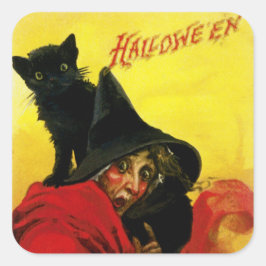 Alte Halloween-Hexe Quadratischer Aufkleber