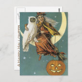 Alte Halloween Hexe und der Mond Postkarte (Vorne/Hinten)